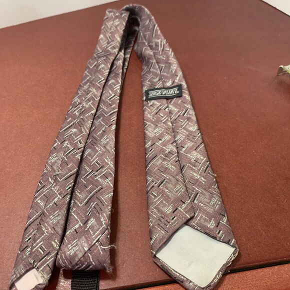 Vintage 80s SERGIO VALENTE SKINNY‎ Geometric NECK TIE 2” Purple Black Slv - Picture 4 of 5